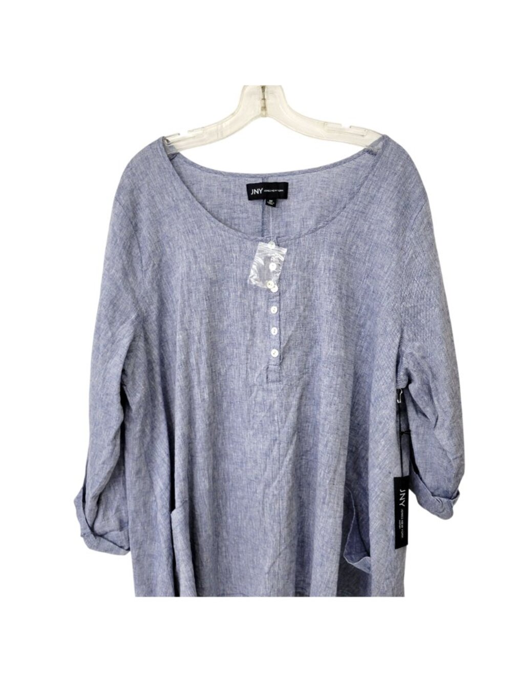 JNY Jones New York Blue Cotton Blend Asymmetrical Lagenlook Tunic Top 1X NWT - Picture 2 of 6